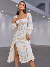 Load image into Gallery viewer, Floral Tie Front Square Neck Split Midi Dress
