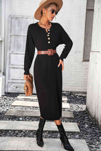Load image into Gallery viewer, Notched Neck Dropped Shoulder Button-Down Midi Dress
