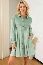 Load image into Gallery viewer, Buttoned Collared Neck Dropped Shoulder Mini Dress
