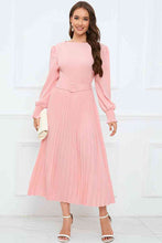 Load image into Gallery viewer, Round Neck Flounce Sleeve Pleated Dress
