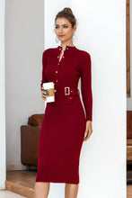 Load image into Gallery viewer, Snap Down Rib-Knit Slit Sweater Dress
