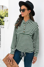 Load image into Gallery viewer, Striped Half-Button Dropped Shoulder Hoodie
