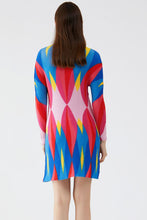 Load image into Gallery viewer, Geometrical Print Accordion Pleated Mock Neck Dress
