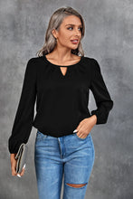 Load image into Gallery viewer, Pleated Detail Cutout Puff Sleeve Blouse
