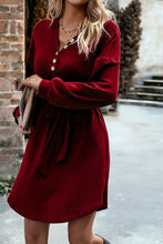 Load image into Gallery viewer, Notched Tie Waist Dropped Shoulder Mini Dress
