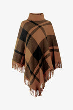 Load image into Gallery viewer, Plaid Turtleneck Fringe Hem Poncho
