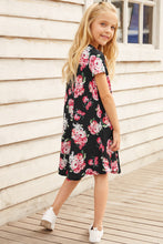 Load image into Gallery viewer, Girls Floral Round Neck Short Sleeve Dress with Pockets
