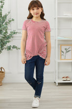 Load image into Gallery viewer, Girls Striped Round Neck Twisted Tee Shirt
