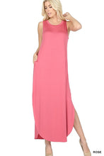 Load image into Gallery viewer, VISCOSE SLEEVELESS MAXI DRESS SIDE SLITS POCKETS
