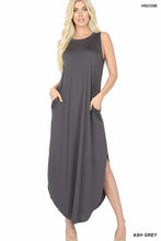 Load image into Gallery viewer, VISCOSE SLEEVELESS MAXI DRESS SIDE SLITS POCKETS
