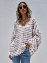 Load image into Gallery viewer, Striped Drop Shoulder V-Neck Pullover Sweater
