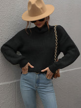 Load image into Gallery viewer, High Neck Balloon Sleeve Rib-Knit Pullover Sweater
