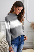 Load image into Gallery viewer, Color Block High Neck Lantern Sleeve Pullover Sweater
