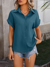 Load image into Gallery viewer, Textured Button Up Cap Sleeve Shirt

