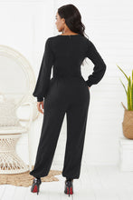 Load image into Gallery viewer, Gathered Detail Surplice Lantern Sleeve Jumpsuit
