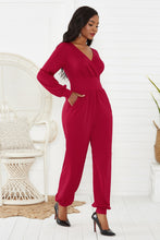 Load image into Gallery viewer, Gathered Detail Surplice Lantern Sleeve Jumpsuit
