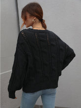 Load image into Gallery viewer, Cable-Knit Openwork Round Neck Sweater
