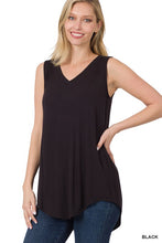 Load image into Gallery viewer, LUXE RAYON SLEEVELESS V NECK HI LOW HEM TOP
