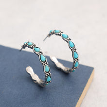 Load image into Gallery viewer, Artificial Turquoise Silver-Plated Hoop Earrings
