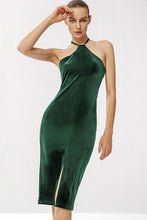 Load image into Gallery viewer, Front Slit Halter Neck Velvet Dress
