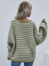 Load image into Gallery viewer, Striped Drop Shoulder V-Neck Pullover Sweater
