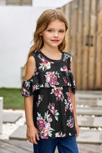 Load image into Gallery viewer, Girls Floral Cold-Shoulder Ruffled Top
