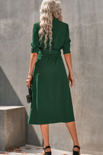 Load image into Gallery viewer, Collared Neck Tie Waist Midi Shirt Dress
