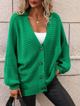 Load image into Gallery viewer, Button Down Horizontal-Ribbing Longline Cardigan
