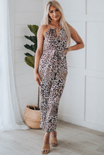 Load image into Gallery viewer, Leopard Print Tie Front Grecian Jumpsuit
