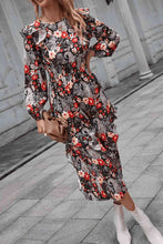 Load image into Gallery viewer, Floral Round Neck Long Sleeve Midi Dress
