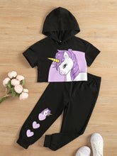 Load image into Gallery viewer, Kids Unicorn Graphic Hooded T-Shirt and Joggers Set
