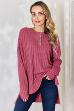 Load image into Gallery viewer, Basic Bae Full Size Ribbed Half Button Long Sleeve High-Low T-Shirt
