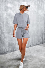 Load image into Gallery viewer, Half Zip Cropped Hooded T-Shirt and Shorts Set
