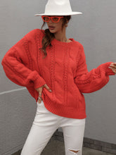 Load image into Gallery viewer, Cable-Knit Openwork Round Neck Sweater
