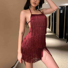Load image into Gallery viewer, Fringed Halter Neck Tied Back Mini Dress
