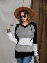 Load image into Gallery viewer, Eyelet Color Block Hooded Sweater
