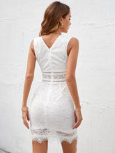 Load image into Gallery viewer, Scalloped Trim Plunge Sleeveless Lace Dress
