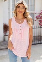 Load image into Gallery viewer, Eyelet Buttoned Round Neck Tank
