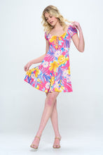 Load image into Gallery viewer, A Line dress with puff sleeve scoop neck tropical
