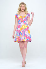 Load image into Gallery viewer, A Line dress with puff sleeve scoop neck tropical
