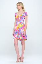 Load image into Gallery viewer, A Line dress with puff sleeve scoop neck tropical
