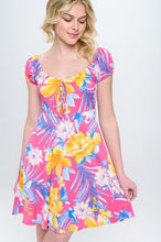 Load image into Gallery viewer, A Line dress with puff sleeve scoop neck tropical
