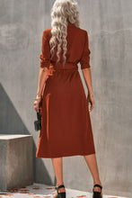 Load image into Gallery viewer, Collared Neck Tie Waist Midi Shirt Dress
