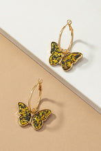 Load image into Gallery viewer, Acetate butterfly dangling on a hoop earrings
