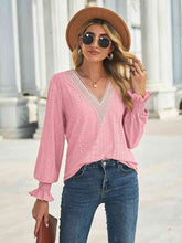 Load image into Gallery viewer, V-Neck Eyelet Flounce Sleeve Blouse
