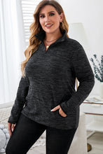 Load image into Gallery viewer, Gray Heathered Turn-down Zip Collar Plus Size Sweatshirt
