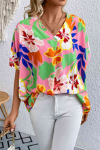 Load image into Gallery viewer, Floral Print V-Neck Short Raglan Sleeve Blouse
