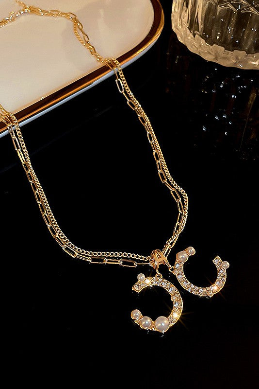 Double C gold plated cz necklaces