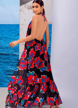 Load image into Gallery viewer, Floral Halter Neck Ruffle Hem Dress
