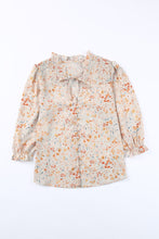 Load image into Gallery viewer, Floral Smocked Tie-Neck Buttoned Blouse
